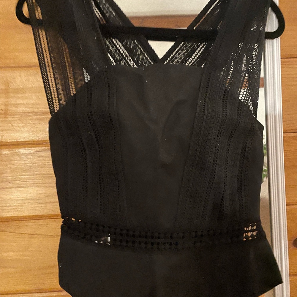 REBECCA MINKOFF Black Lace Detail Tank Top
